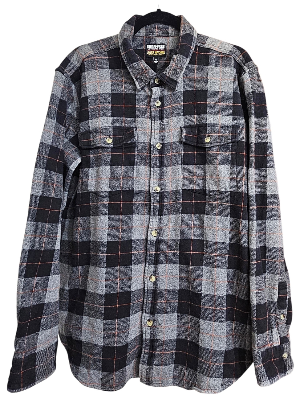 Loser Machine Black & Gray Heavyweight Plaid Long Sleeve Button Down Shirt XL